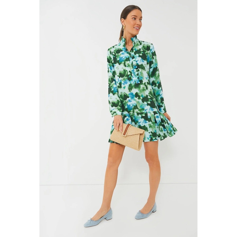 NWT Tuckernuck Deep Lagoon Tate Watercolor Pleated Drop Dress Women's Medium
